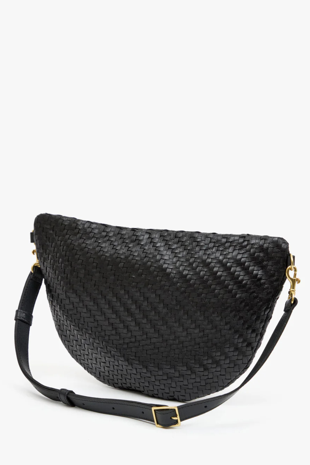 FLat lay of Clare V. Grande Fanny Black Woven Zig Zag rear view