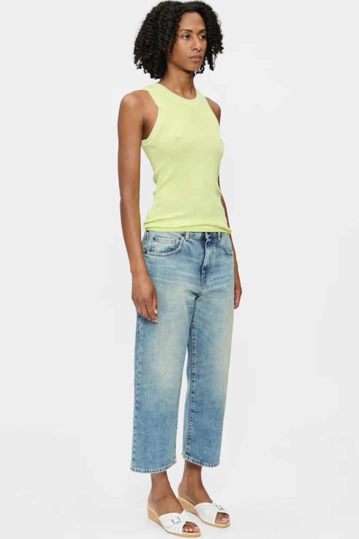 Model wearing 6397 Peter Jean Quarry Blue front/side view