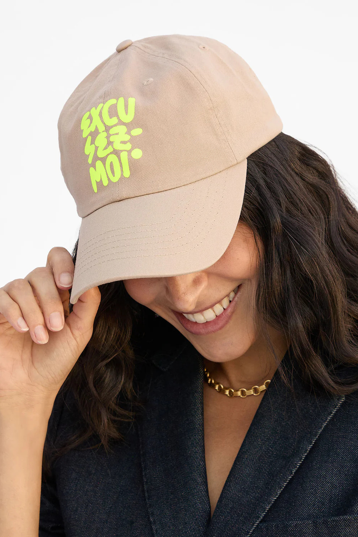 Model wearing Clare V. Baseball Hat Khaki EXCUSEZ MOI front view