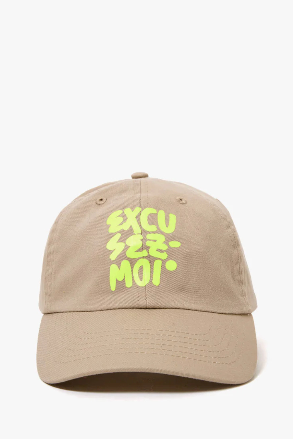 Flat lay of Clare V. Baseball Hat Khaki EXCUSEZ MOI front view