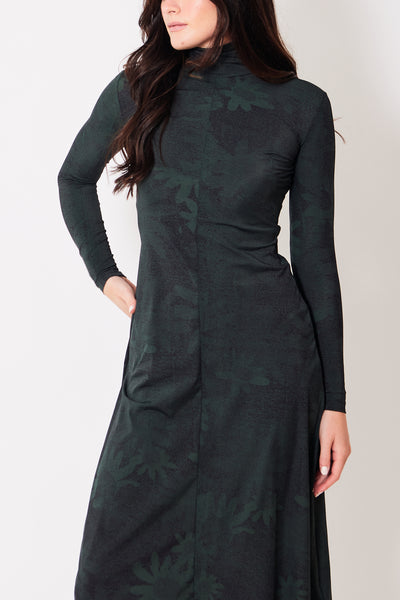 MM6 Maison Margiela Printed LS Mock Neck Dress Green Black, modeled front details