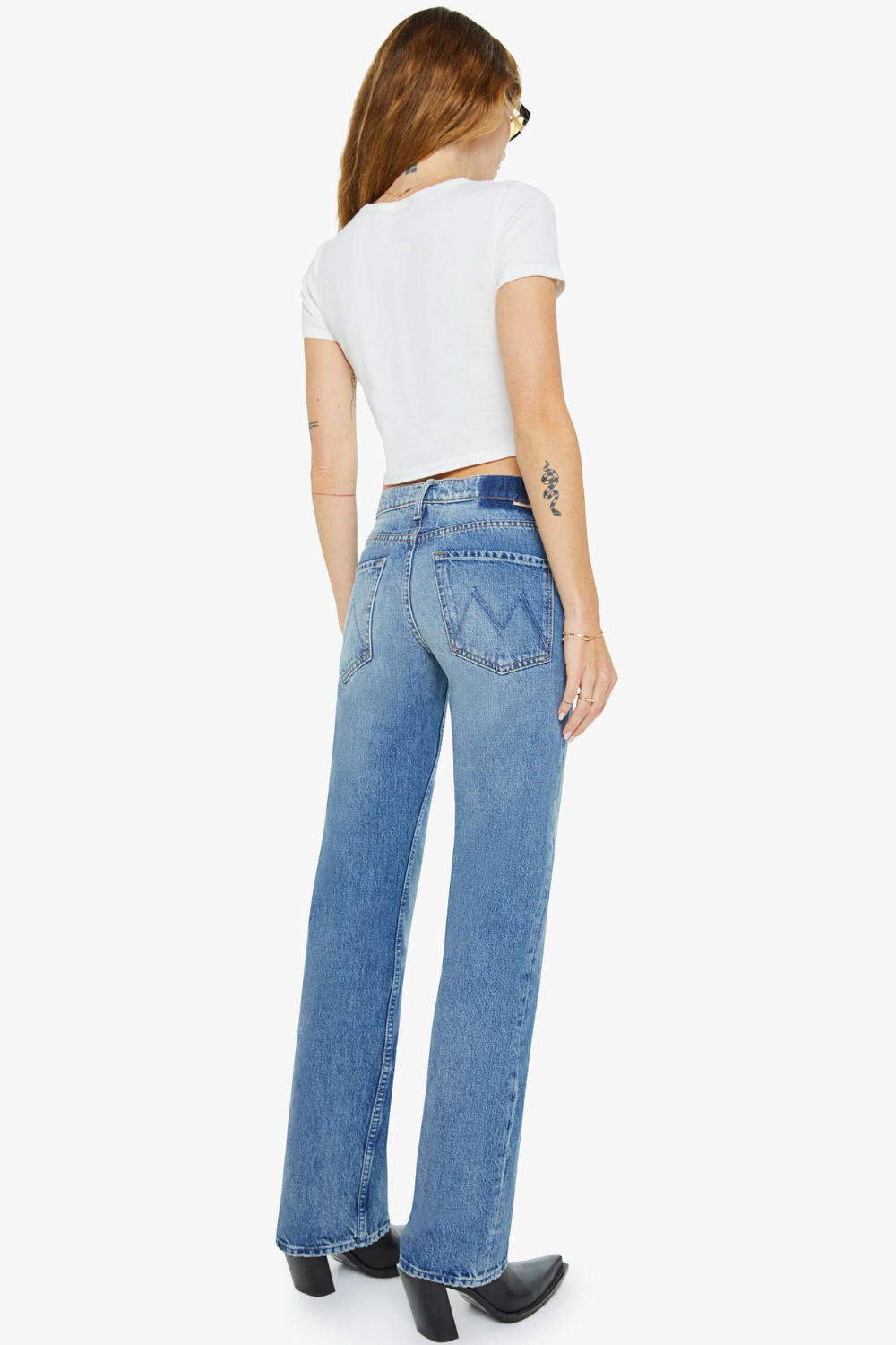 Model wearing Mother Denim The Reifler rear view