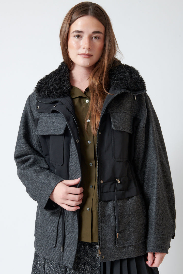 Model wearing Mantu Soft Wool Coat front view
