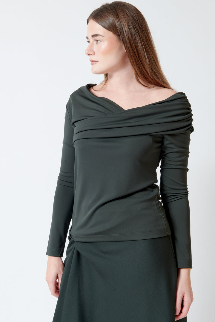 Model wearing Meimeij Nikki Draped Top front view