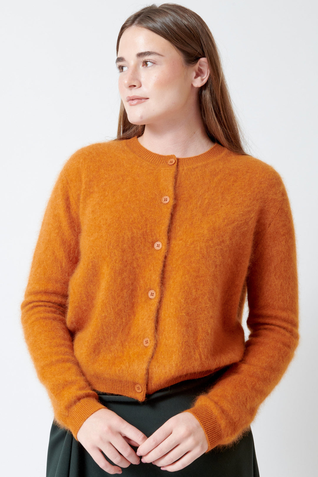 Model wearing Meimeij Taylor Cardigan front view