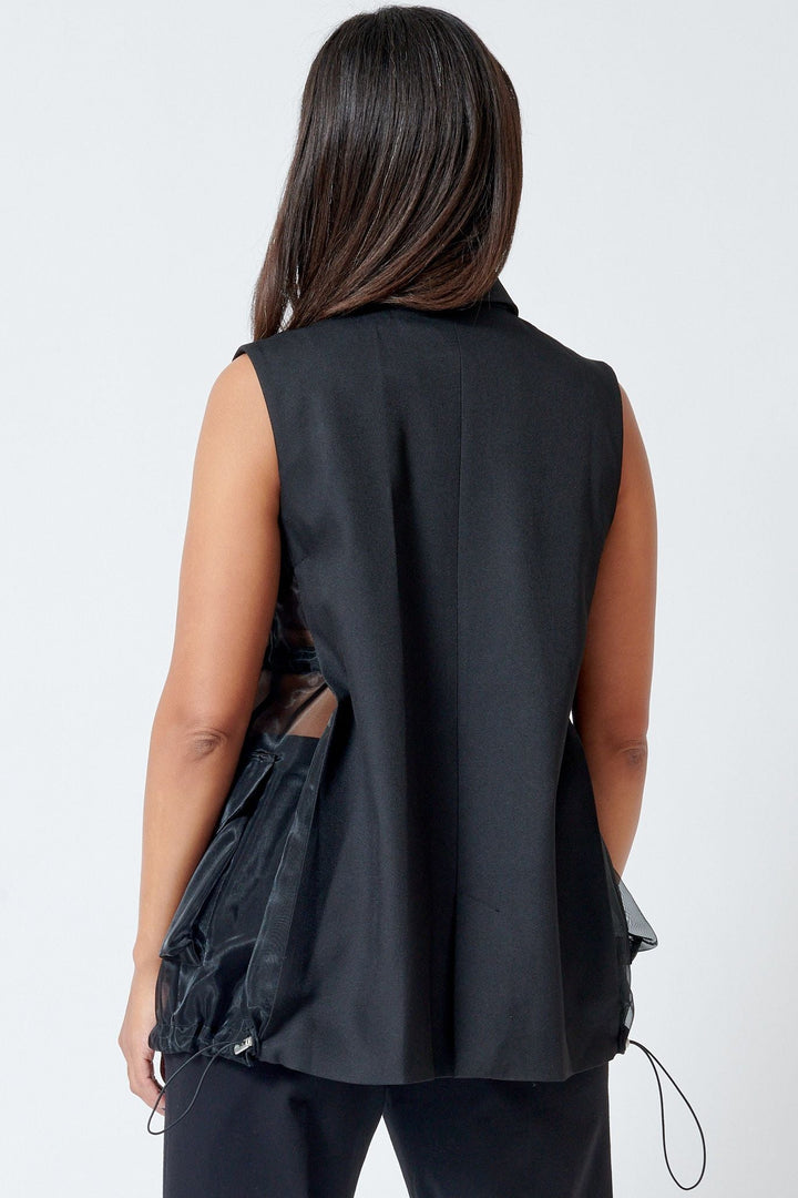 Model wearing Meimeij Ali Gilet rear view