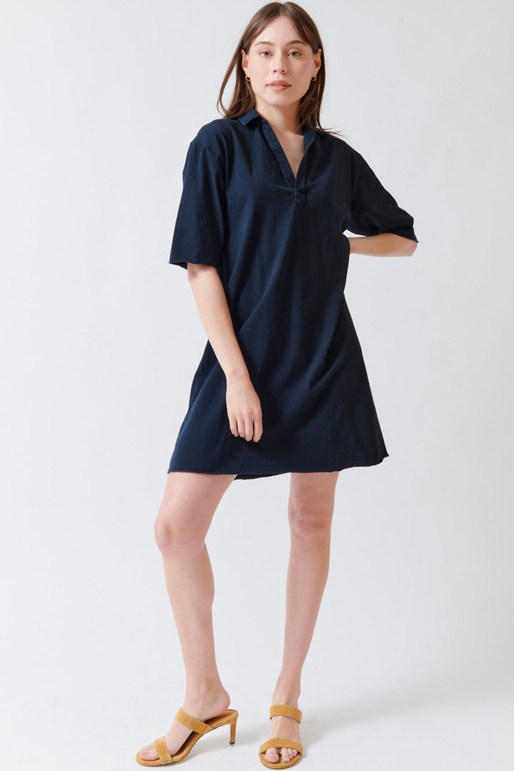 Angela wearing Frank & Eileen Mini Emma Henley SS Dress front view