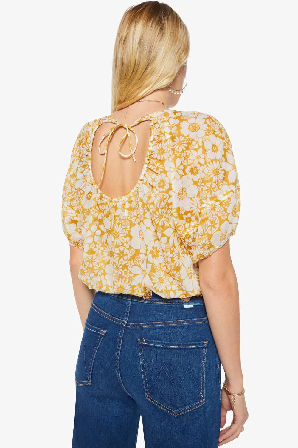 Model wearing Mother Denim The Party In The Back Shirt rear view