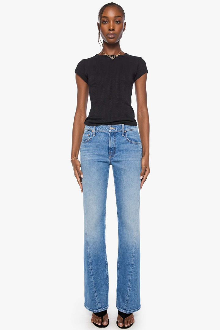 Model wearing Mother Denim The Bookie Twist Skimp front view