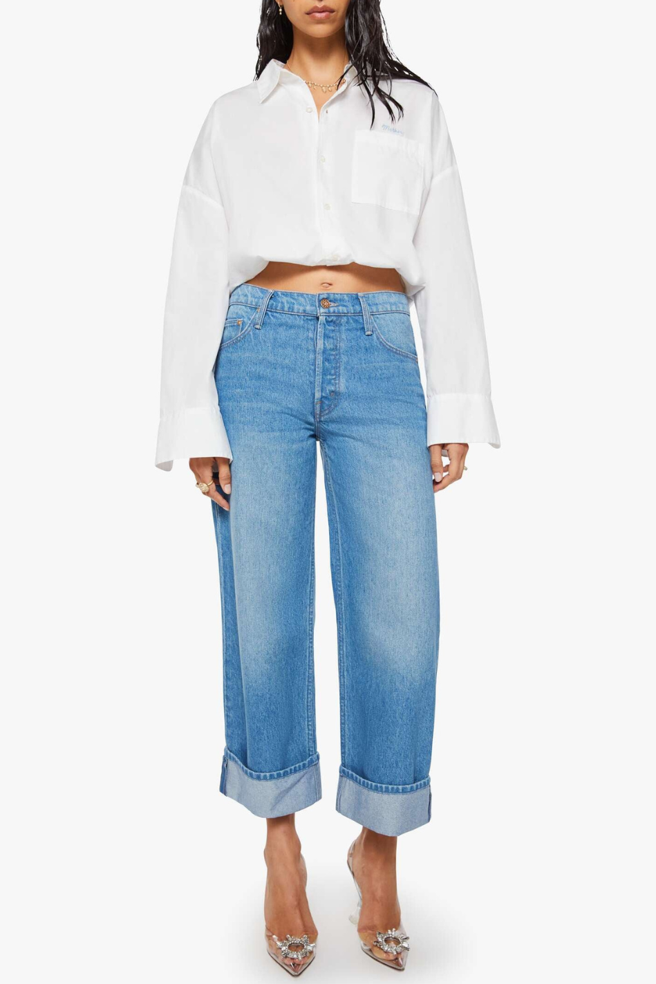 Mother Denim The Smoothie Crop Cuff on model for Grethen House