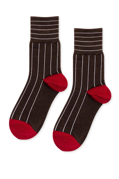 Hansel From Basel Pinstripe Crew socks laid flat