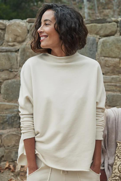 Front of Frank & Eileen Effie L/S Funnel Neck Capelet on a model