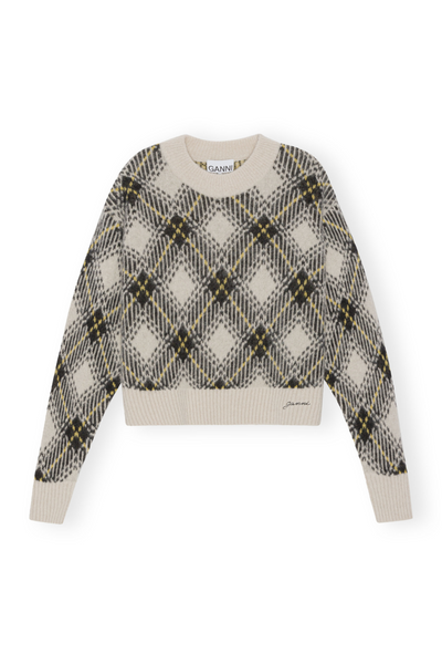 Ganni Check Wool Oversized Pullover laid flat