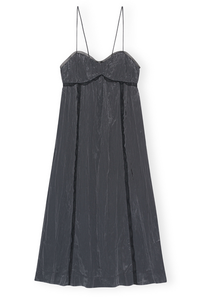 Ganni Shiny Tech Strap Midi Dress laid flat