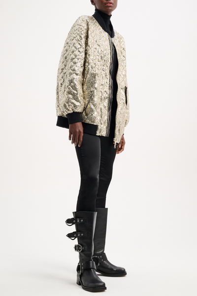 Model wearing Shimmering Attraction Jacket Colorful Sparkle- FRONT