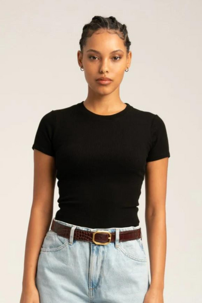 SPRWMN Ribbed Baby Tee modeled from the front