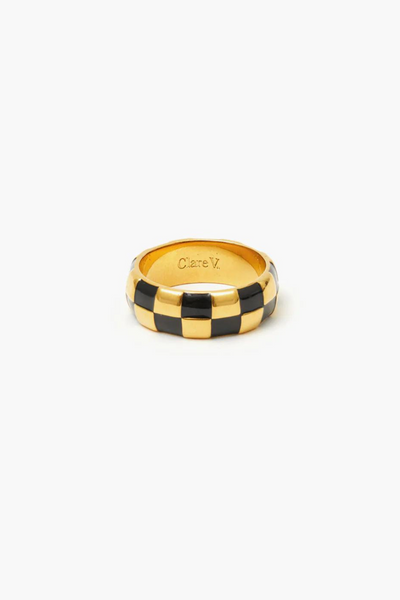 Clare V. Enamel Checker Ring laid flat