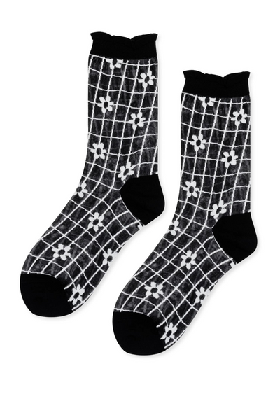 Hansel From Basel Blossom Sheer Crew socks laid flat
