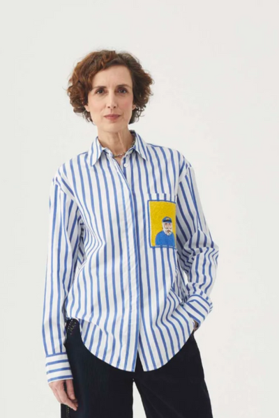 Mii Milou Hand Embroidered Cotton Shirt, modeled from the front