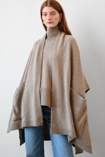 Front of White + Warren Cashmere Blend Open Poncho on a model