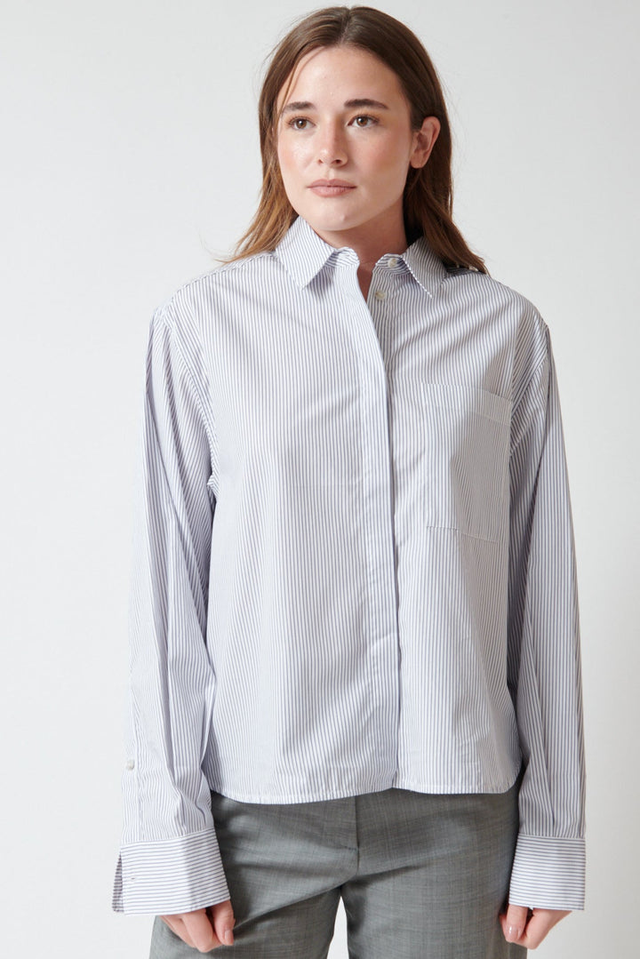 Juia wearing nine:inthe:morning Arizona Shirt Pinstripes front view