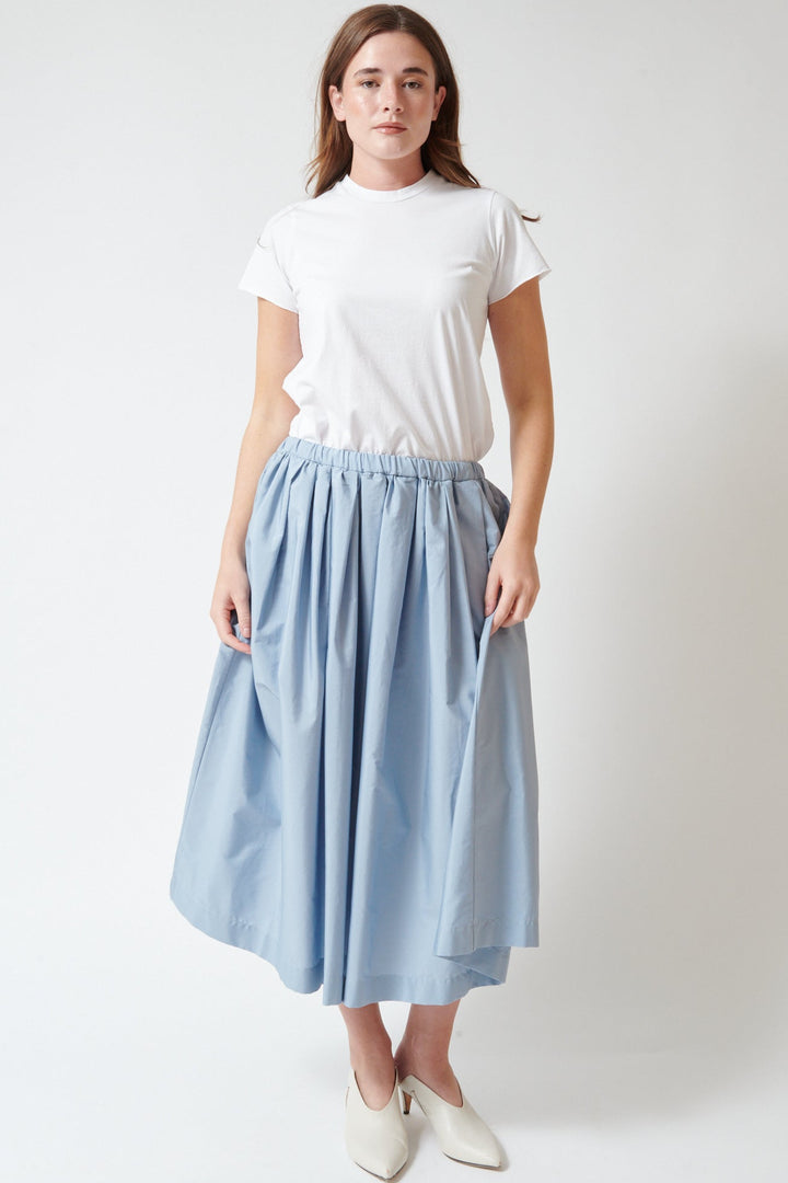 Julia wearing nine:inthe:morning Lilia Skirt Sky Blue front view