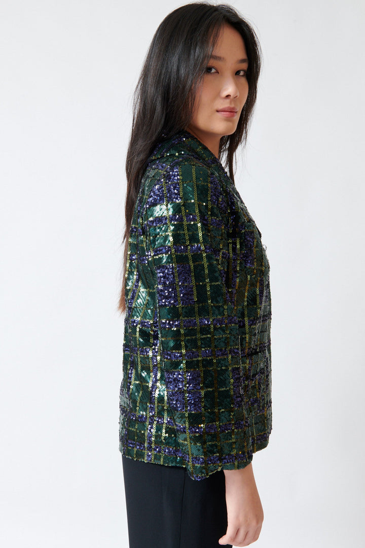 Lilly wearing N°21 Stuck On You Sequin Jacket side view