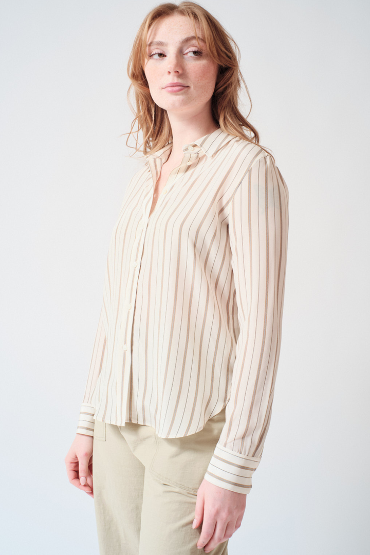 Waverly wearing Nili Lotan Gaia Slim Shirt front view