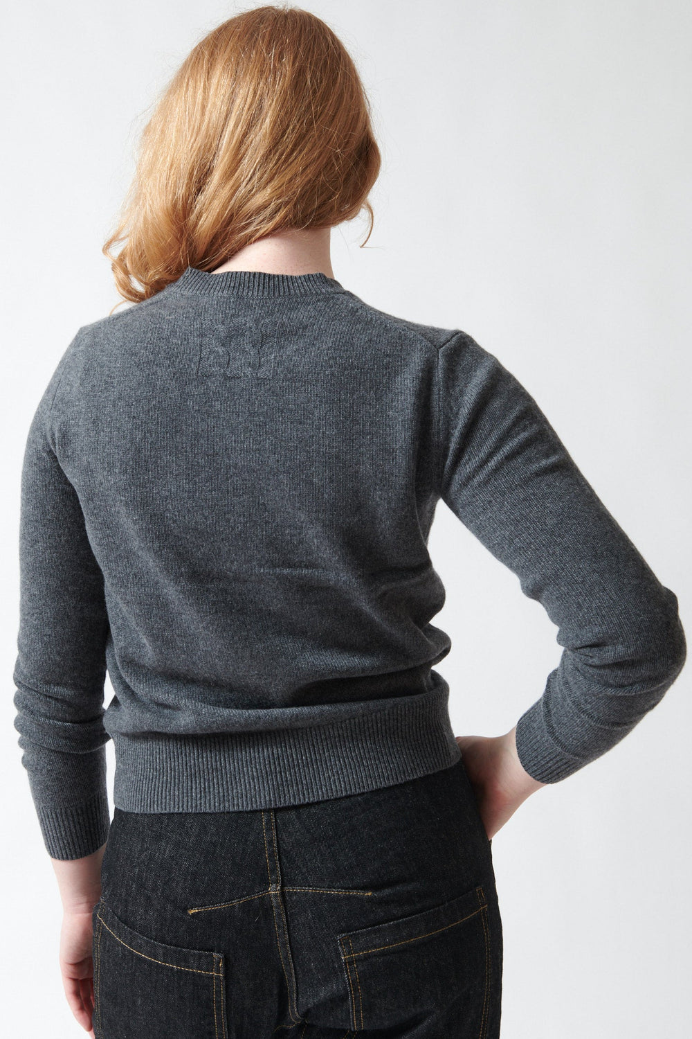 Waverly wearing Nili Lotan Sona Sweater Charcoal rear view