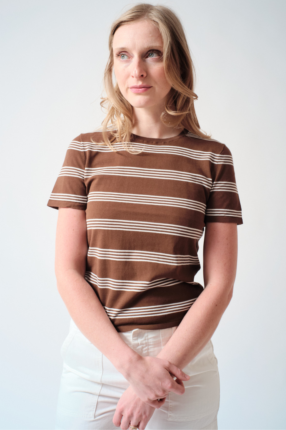 Madi wearing Nili Lotan Lanise Stripe Sweater front view