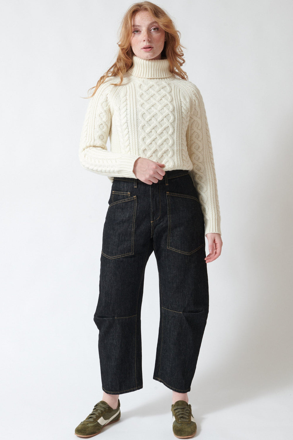 Waverly wearing Nili Lotan Shon Jean Resin Rinse front view