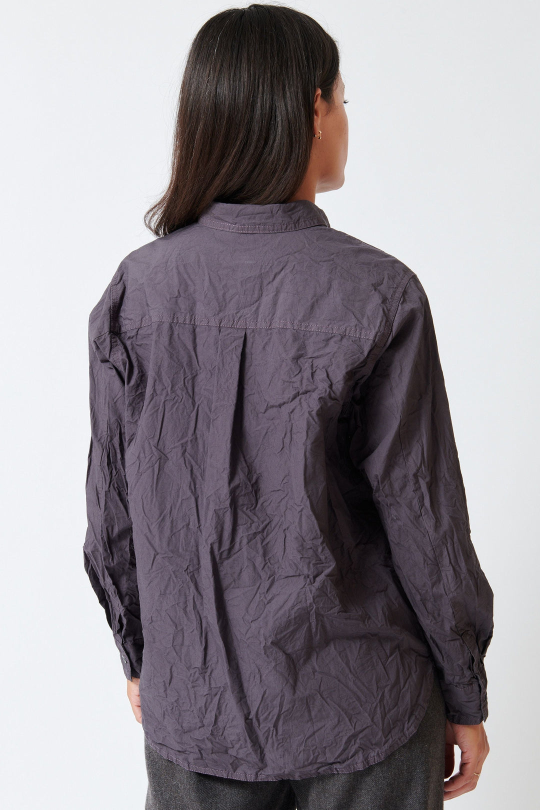 Model wearing Pas de Calais Cotton Typewriter Standard Shirt rear view