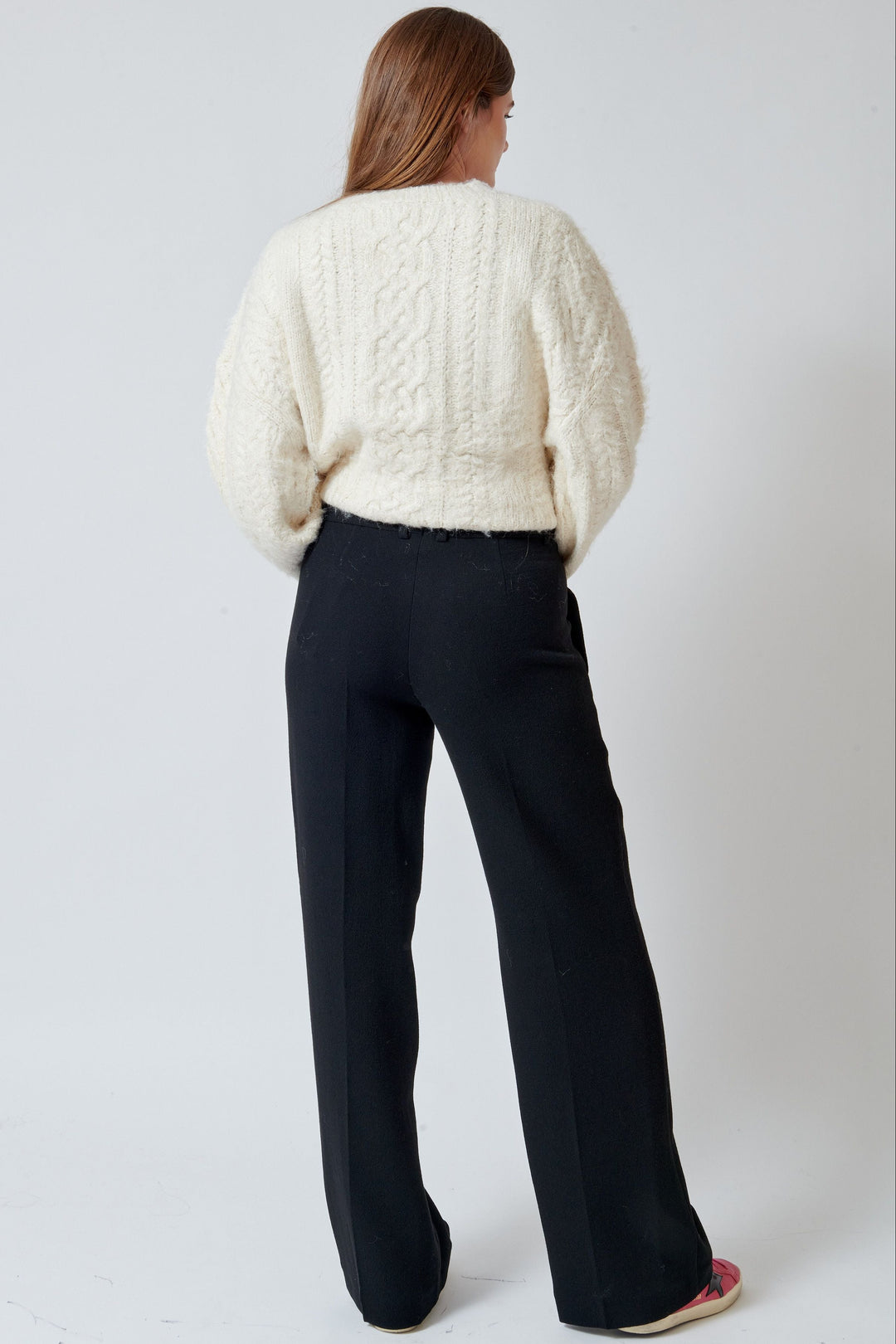 Model wearing Odeeh Heavy Georgette Pants rear view