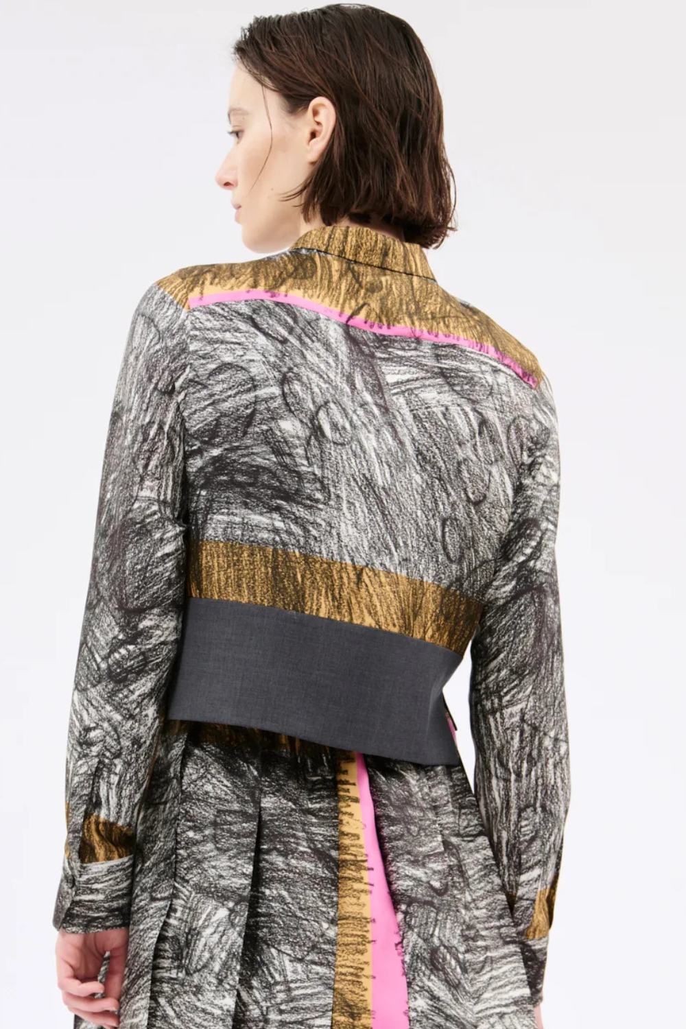 Model wearing Odeeh Foulard Scribbles Blouse rear view