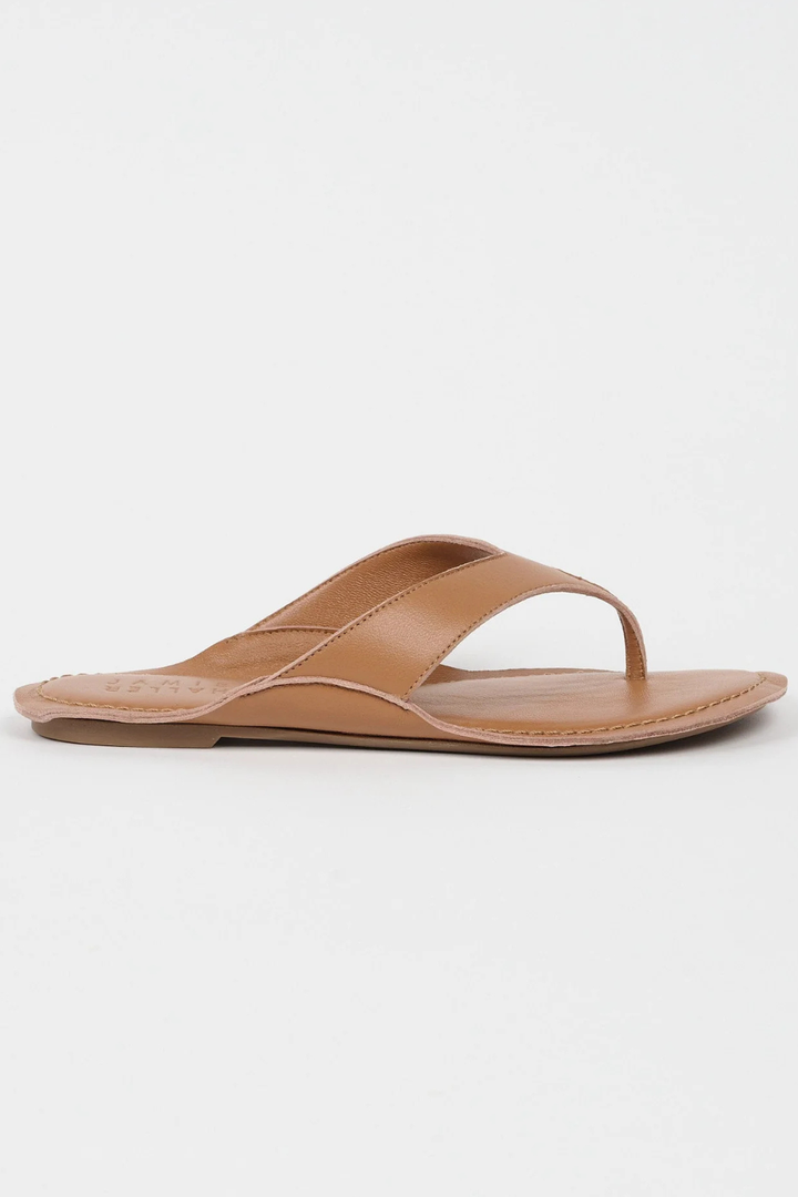 Flat lay of Jamie Haller The San Diego Sandal Camel side view