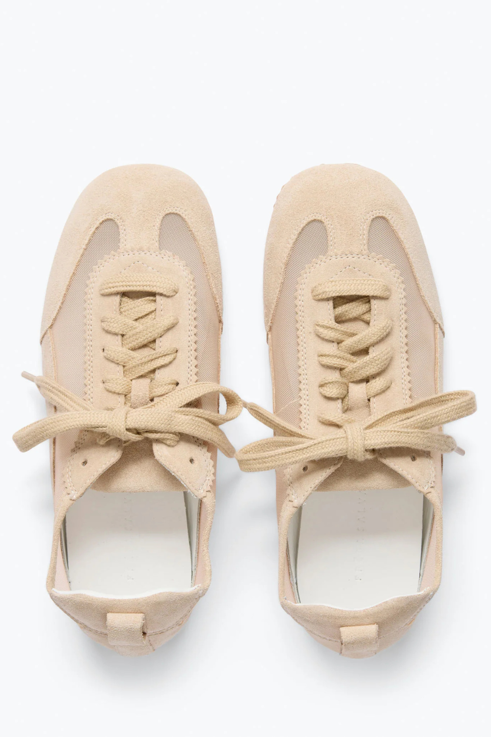 Flat lay of Frēda Salvador Minnie Ballet Sneaker Sahara Suede With Mesh top view