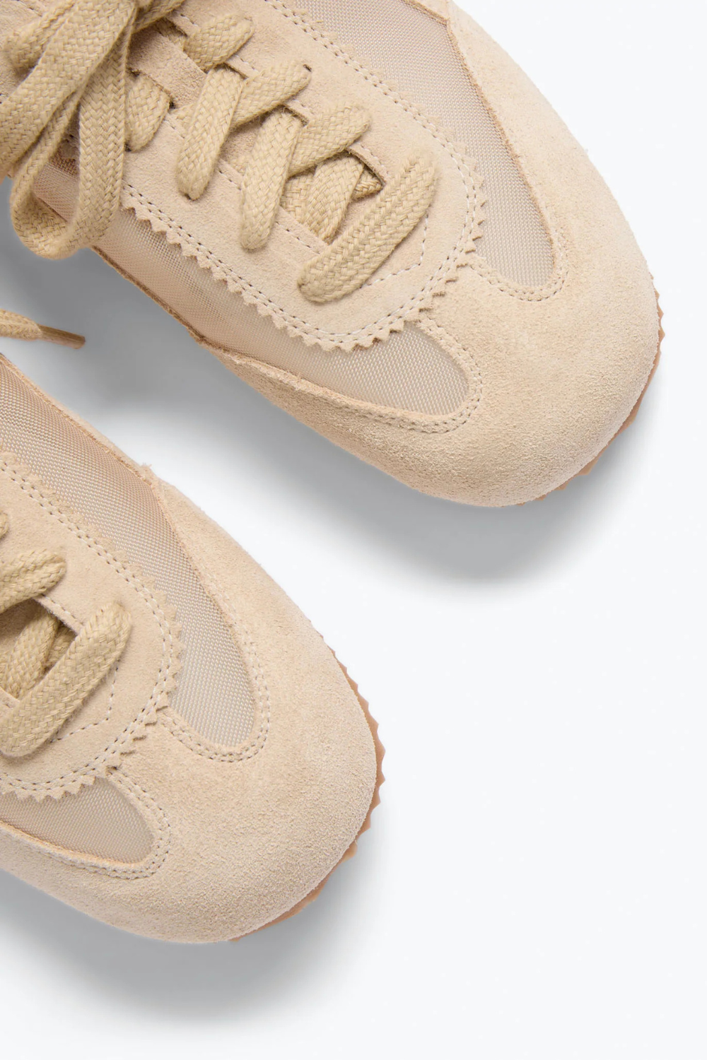 Flat lay of Frēda Salvador Minnie Ballet Sneaker Sahara Suede With Mesh top view