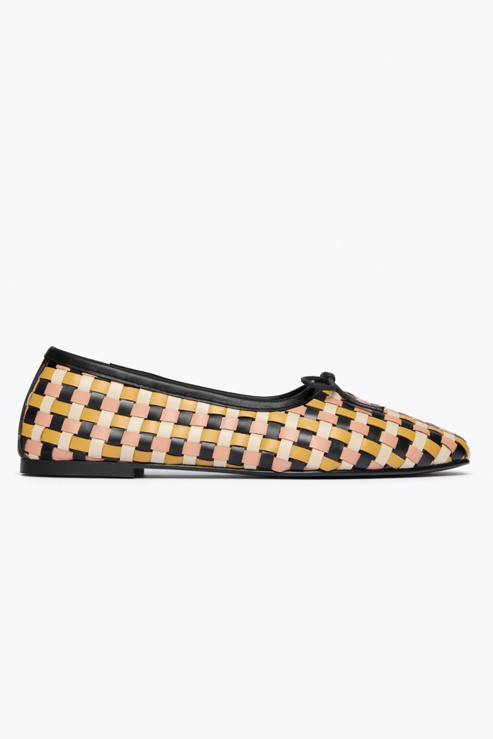 Flat lay of Frēda Salvador Jada Square Toe Ballet Flat Mango Multi Woven Calf side view