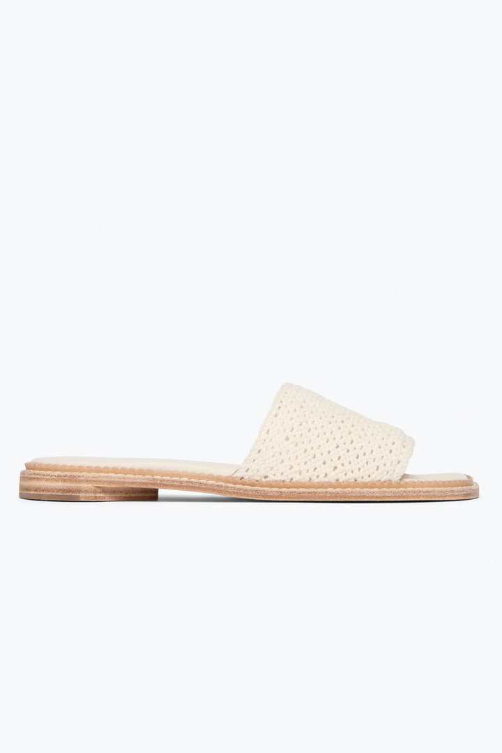 Flat lay of Frēda Salvador Juno Crochet Sandal Vanilla Crochet side view