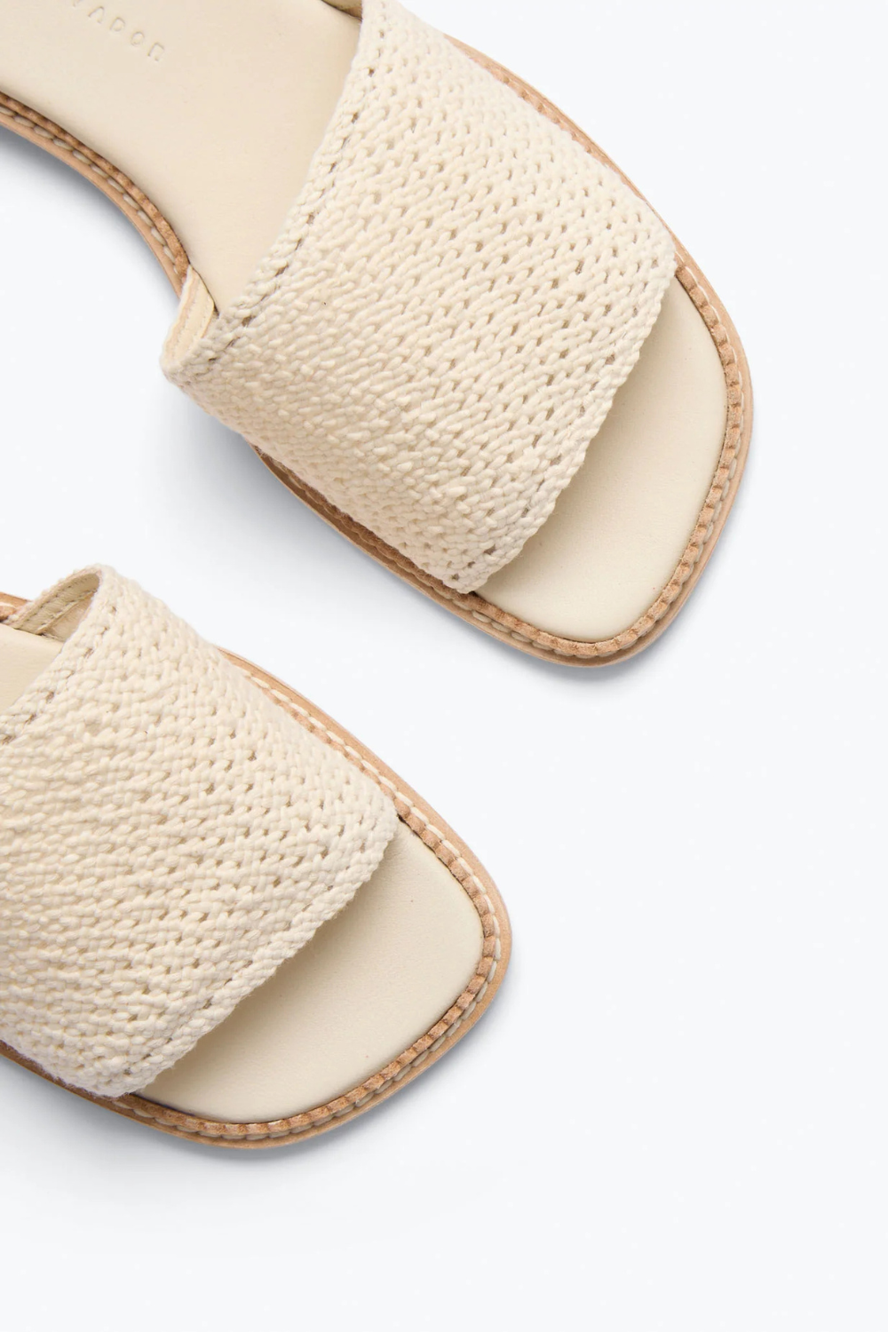 Flat lay of Frēda Salvador Juno Crochet Sandal Vanilla Crochet top view