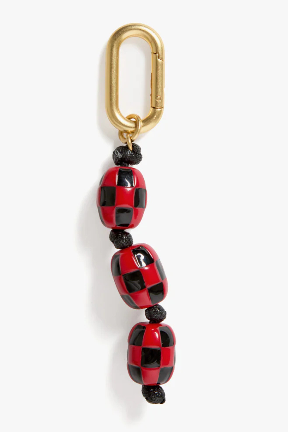 Flat lay of Clare V. Checker Fob Black Red front view