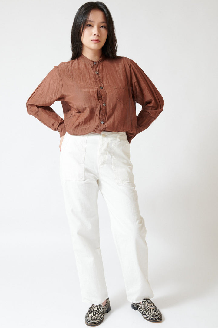 Lilly wearing Pas de Calais Brushed Cotton Back Satin Baker Pants White  front view