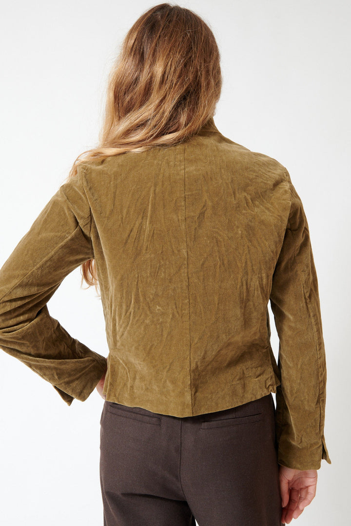 Mari wearing Pas de Calais Brushed Cotton Tailored Jacket Khaki rear view