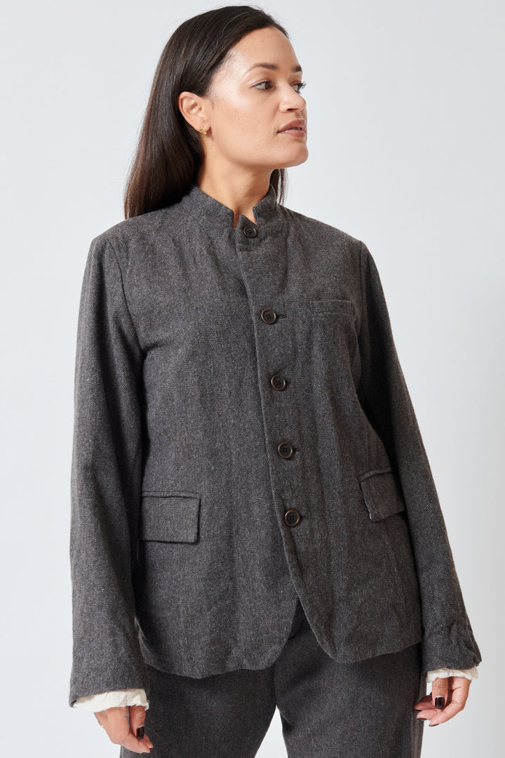 Model wearing Pas de Calais Eco Wool Premium Tweed Tailored Jacket front view