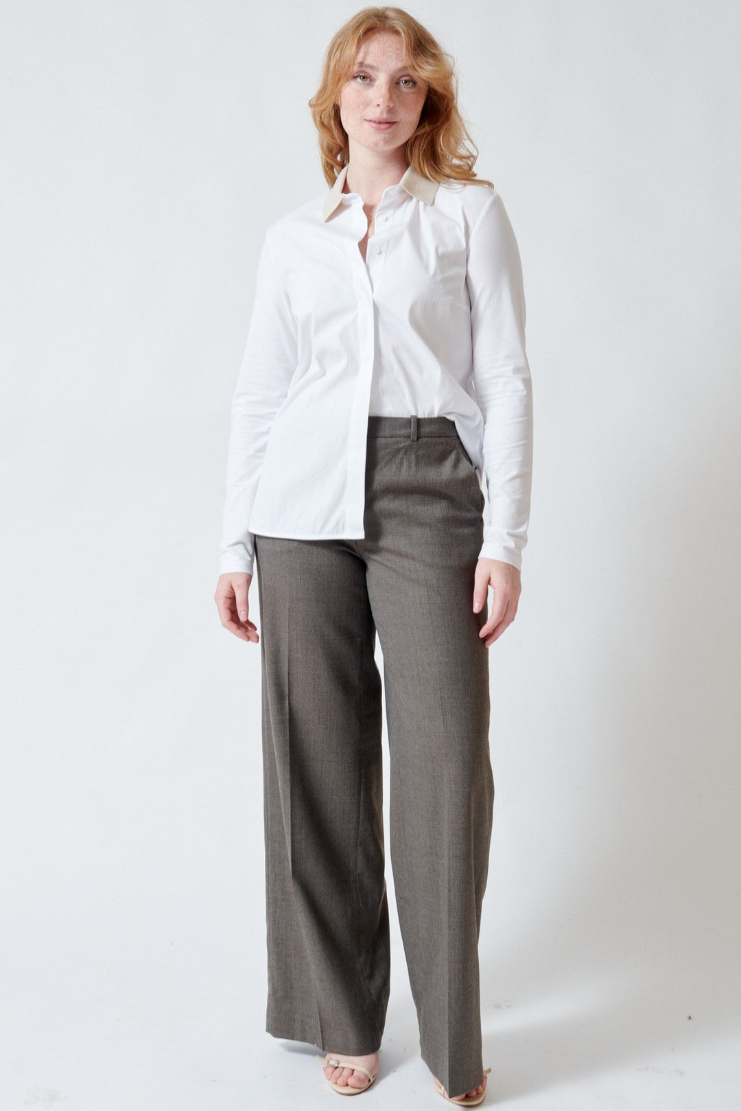Model wearing Peserico Stretch Wool Blend Micro Pattern Flannel Pants front view