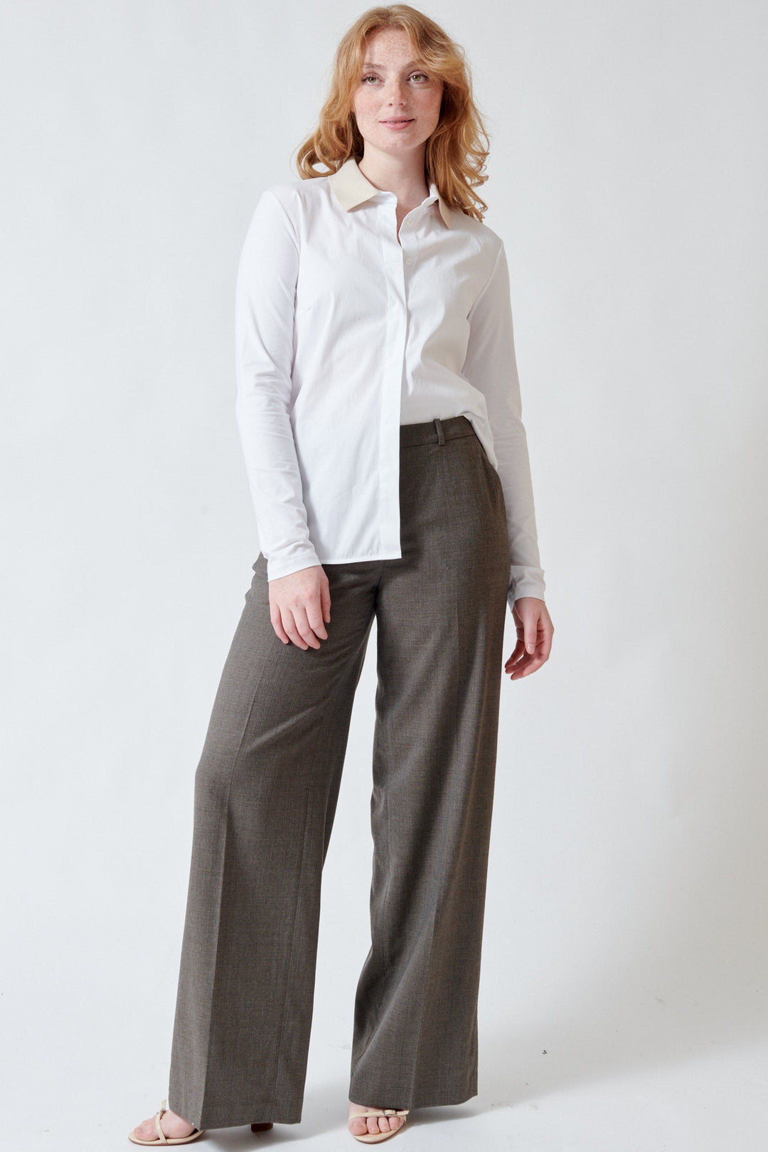 Model wearing Peserico Stretch Wool Blend Micro Pattern Flannel Pants front view