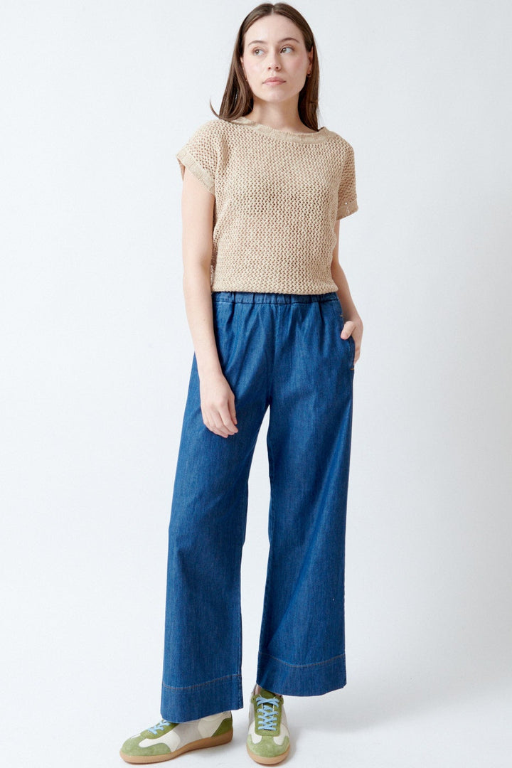 Angela wearing Rosso 35 Elasticated Wide Leg Jeans front view