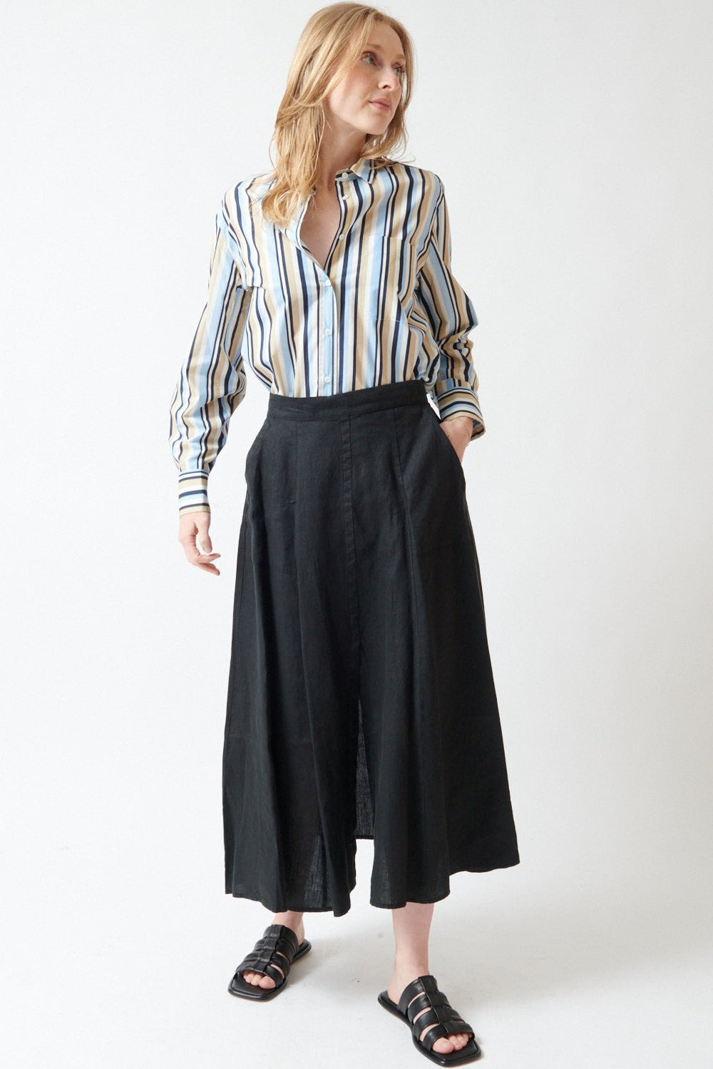 Madi wearing Rosso 35 Garment Dyed Half Elasticated Skirt front view