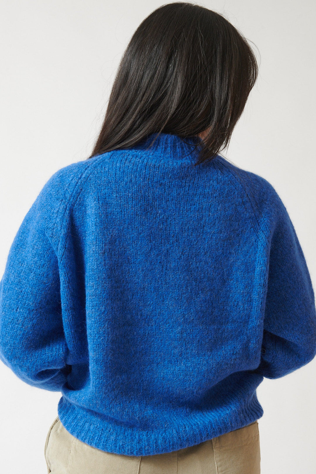Lilly wearing Rosso 35 Alpaca Blend Afton Sweater rear view