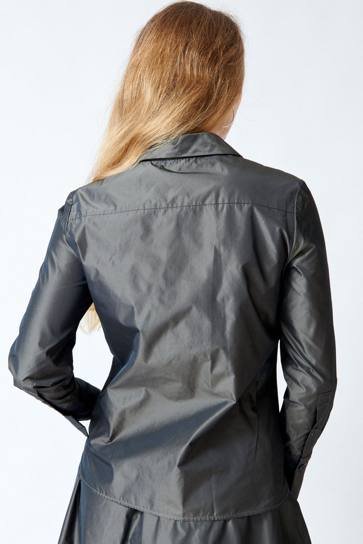 Mari wearing Rosso 35 Poly Taffeta Pam Blouse rear view